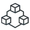 XBody Drei miteinander verbundene Würfel in einem Netzwerkdiagramm auf hellem Hintergrund.