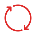 XBody Rotes Symbol mit einem kreisförmigen Pfeil, das für „Aktualisieren“ oder „Wiederholen“ steht, auf hellgrauem Hintergrund.