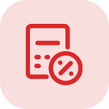 XBody Rotes Taschenrechner-Symbol und Prozentzeichen auf einem hellrosa, abgerundeten quadratischen Hintergrund.