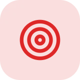 XBody Rotes Zielscheiben-Symbol auf einem hellrosa, abgerundeten quadratischen Hintergrund.