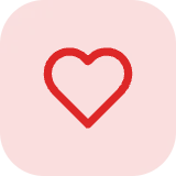 XBody Symbol mit dem Umriss eines roten Herzens auf einem hellrosa, abgerundeten quadratischen Hintergrund.