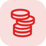 XBody Rotes Symbol aus drei übereinanderliegenden Münzen auf einem abgerundeten, hellrosa quadratischen Hintergrund.